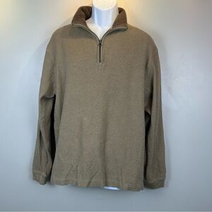 Izod 1/4 Zip Pullover Mock Neck Mens L Taupe Brown Sweater Preppy Golf Classic